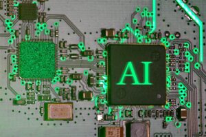 Glowing ai chip on a circuit board